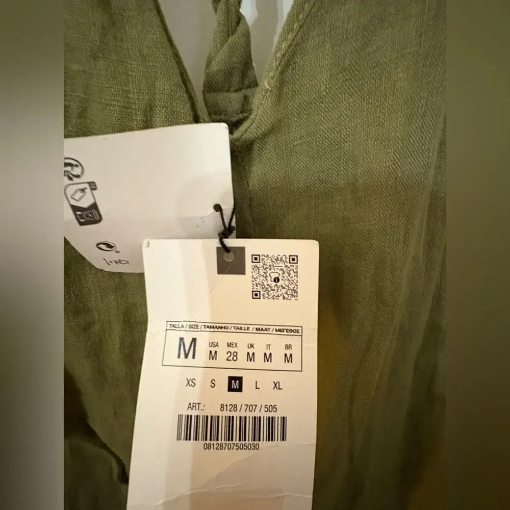 Nwt- ZARA- WOVEN STRAP PALAZZO JUMPSUIT-100% Linen-M